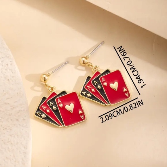 NEW Playing Cards dangle Earrings Poker Aces ❤️♠️♦️♣️ - Boutique - Picture 3 of 4